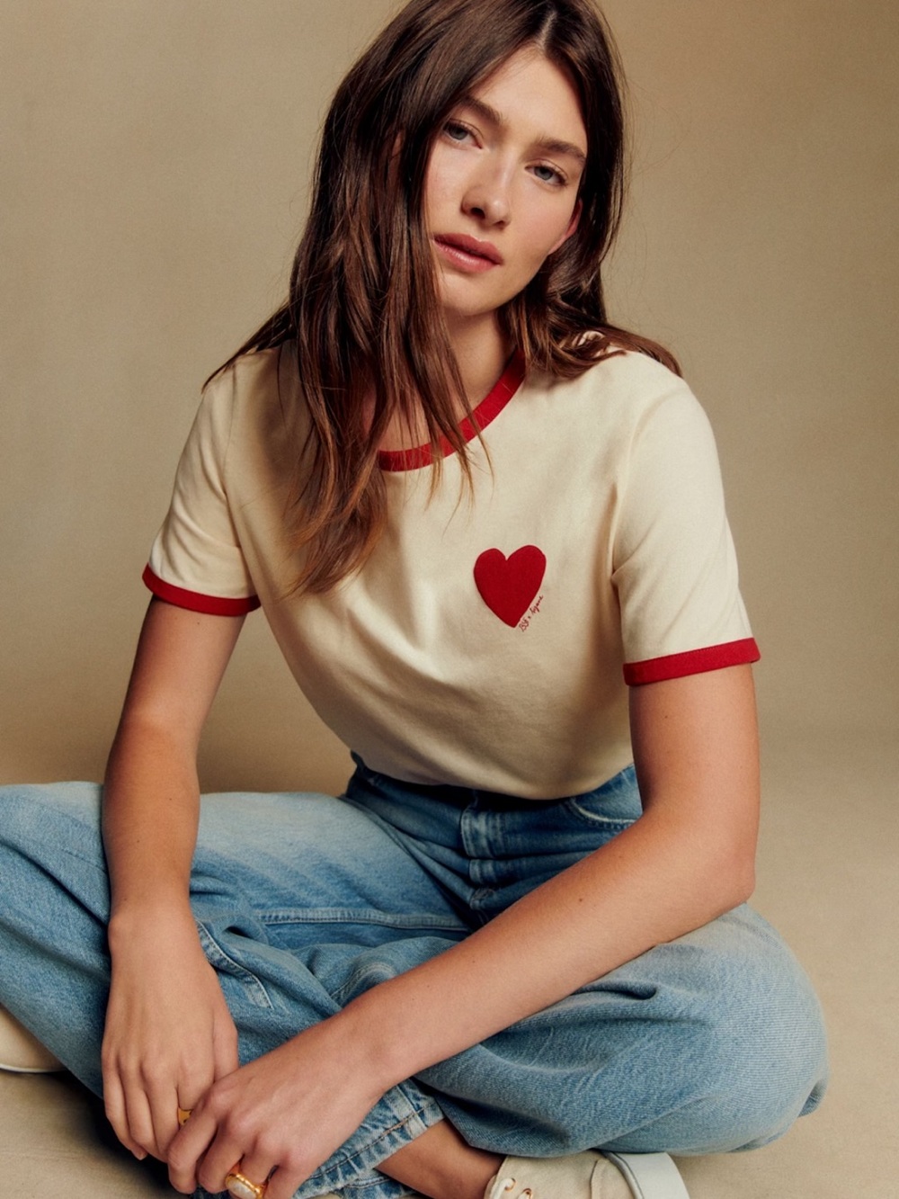 Sezane NWT T-SHIRT - SÉZANE X BSF with Red Heart and Trim